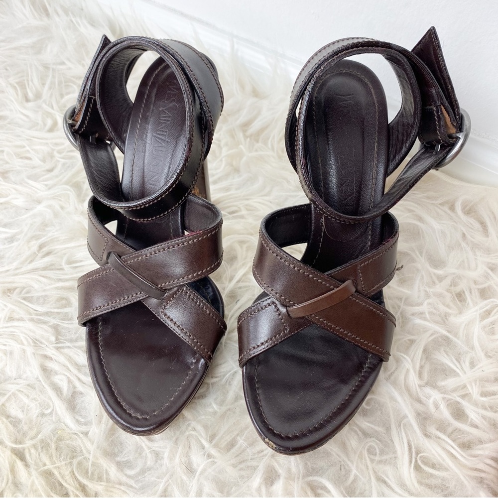 Yves Saint Laurent Platform Leather Strappy Heels - Picture 4 of 6